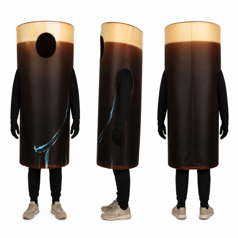 Cylindrical Product Mascot Costume in Black with Gold Top Adult