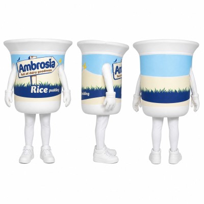 Food Tub Mascot Costume in White with Blue Label Adult