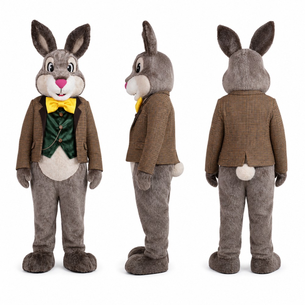 Rabbit Mascot Costume in Gray with Green Vest Adult Rabbit Mascot Costume in Gray with Green Vest Adult