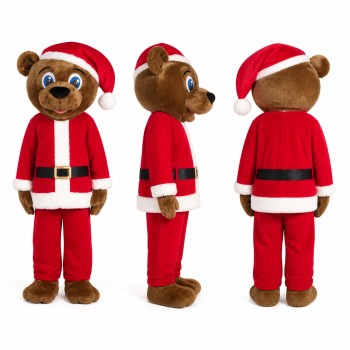 Santa Bear Mascot Costume in Brown with Red Suit Adult