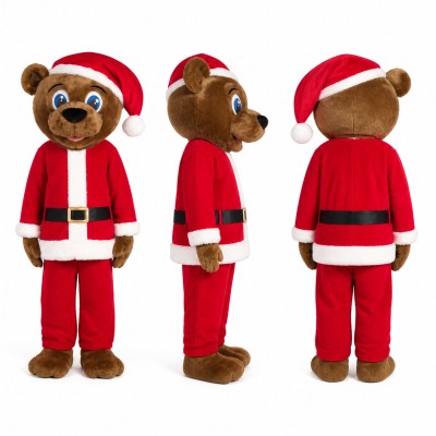 Santa Bear Mascot Costume in Brown with Red Suit Adult