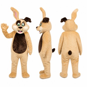 Rabbit Mascot Costume in Tan with Brown Vest Adult