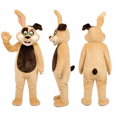 Rabbit Mascot Costume in Tan with Brown Vest Adult