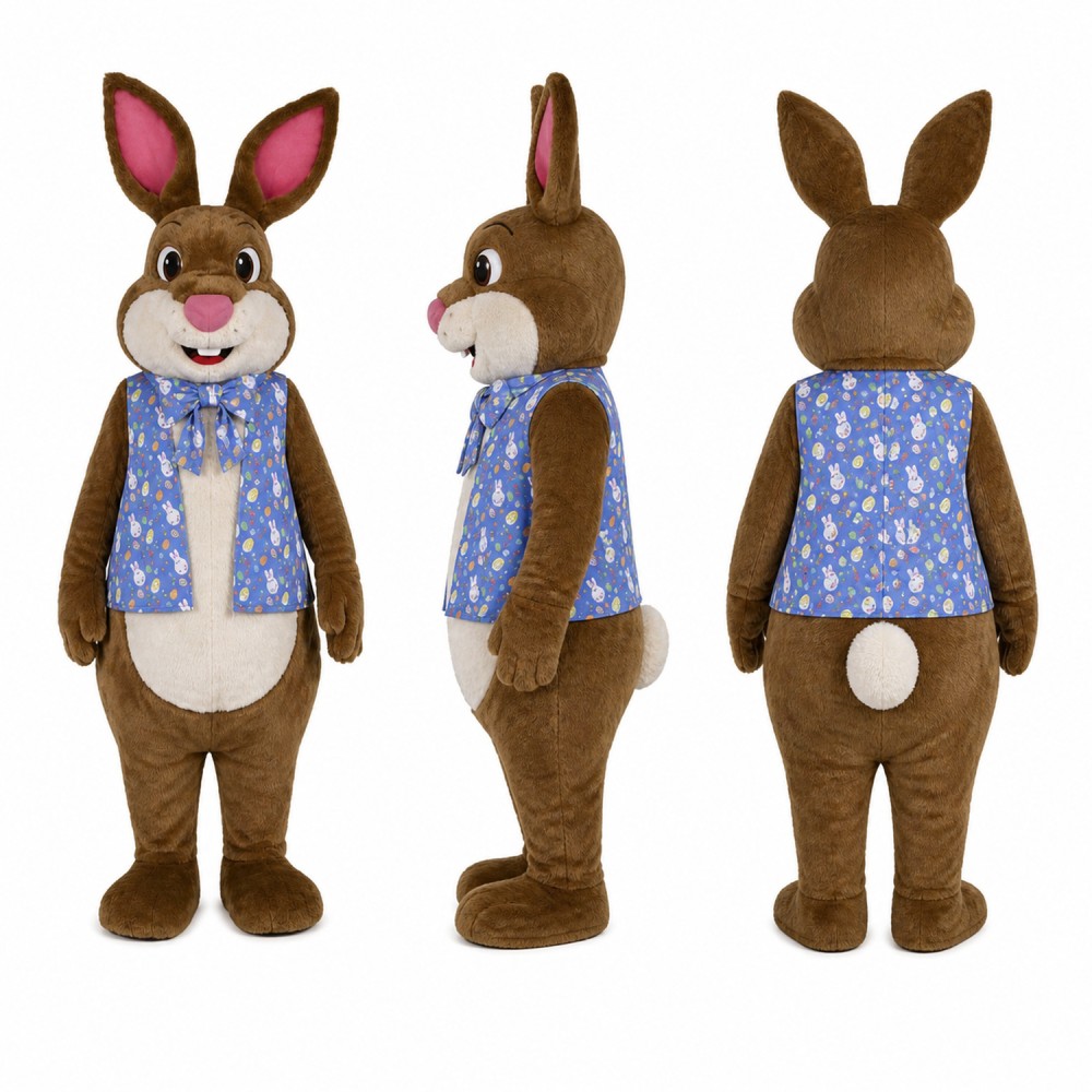 Rabbit Mascot Costume in Brown with Blue Scarf Adult Rabbit Mascot Costume in Brown with Blue Scarf Adult