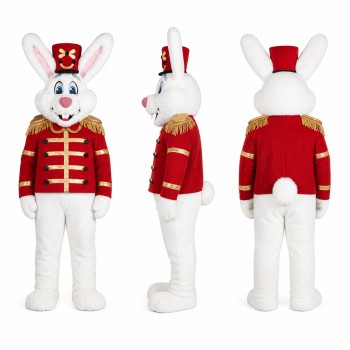 Toy Soldier Rabbit Mascot Costume in White and Red Adult
