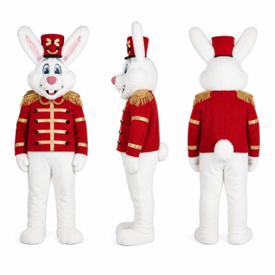 Toy Soldier Rabbit Mascot Costume in White and Red Adult