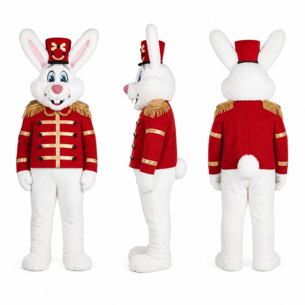 Toy Soldier Rabbit Mascot Costume in White and Red Adult