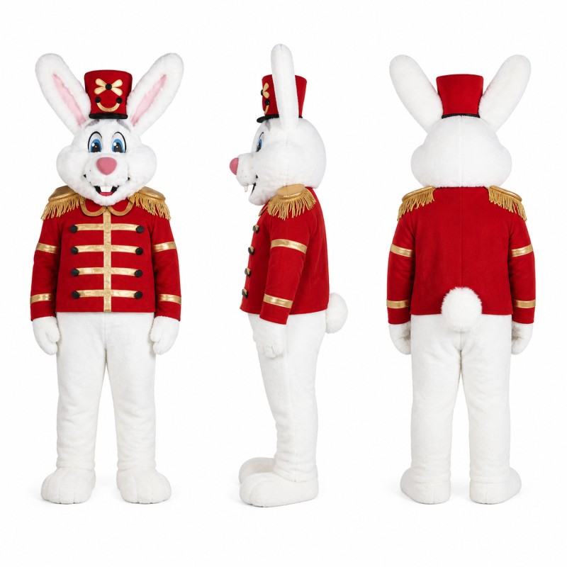 Toy Soldier Rabbit Mascot Costume in White and Red Adult
