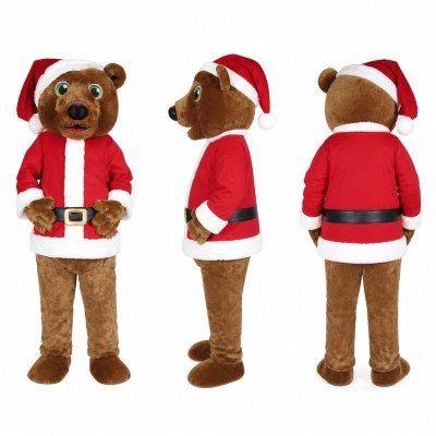 Santa Bear Mascot Costume in Brown with Red Suit Adult