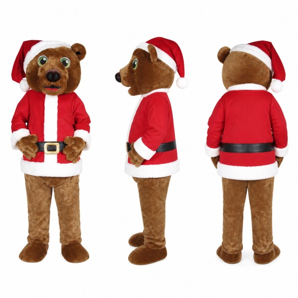 Santa Bear Mascot Costume in Brown with Red Suit Adult