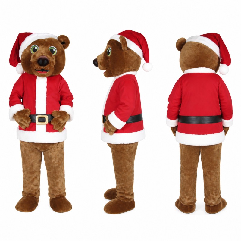 Santa Bear Mascot Costume in Brown with Red Suit Adult