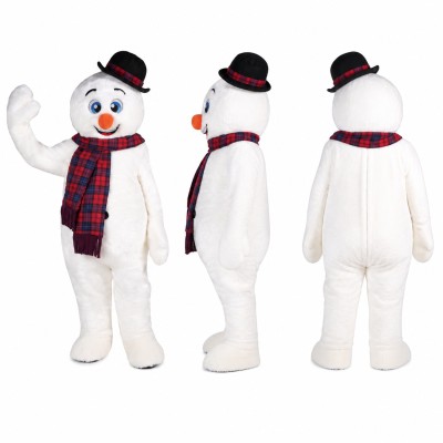 Snowman Mascot Costume in White with Black Hat Adult