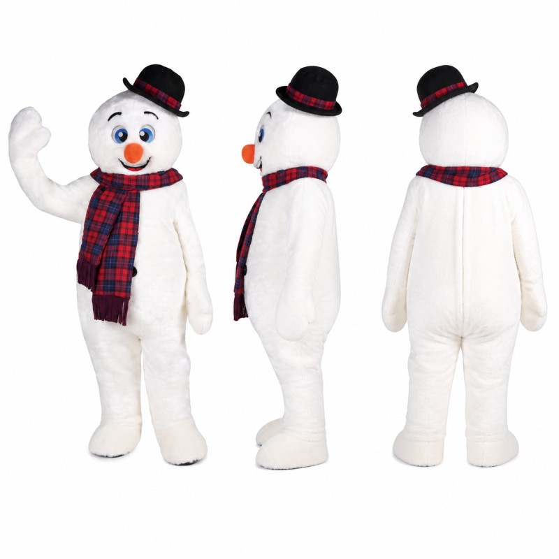 Snowman Mascot Costume in White with Black Hat Adult