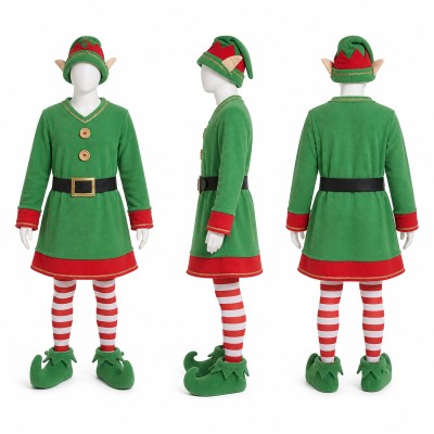 Elf Mascot Costume in Green with Red Striped Leggings Adult