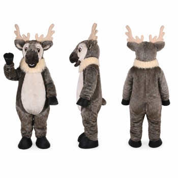Reindeer Mascot Costume in Gray with Red Nose Adult