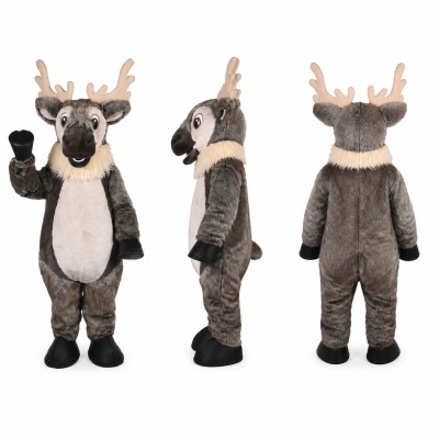 Reindeer Mascot Costume in Gray with Red Nose Adult