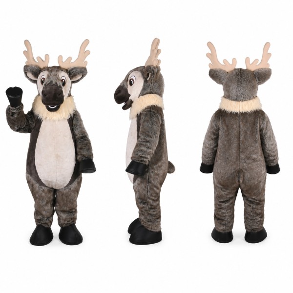Reindeer Mascot Costume in Gray with Red Nose Adult
