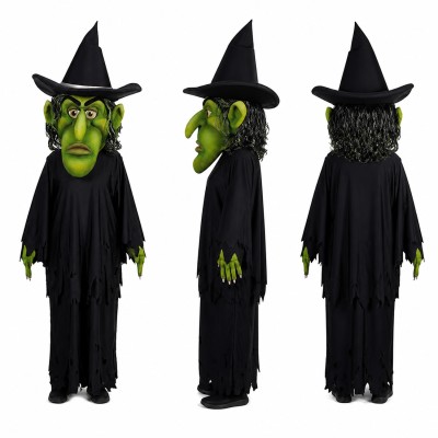 Witch Mascot Costume in Green with Black Robe Adult