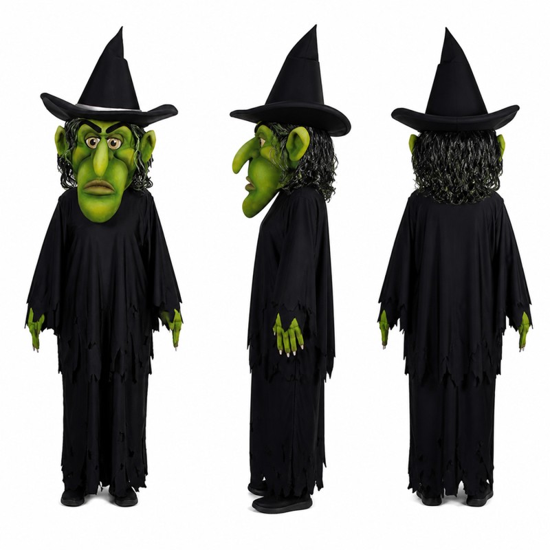 Witch Mascot Costume in Green with Black Robe Adult