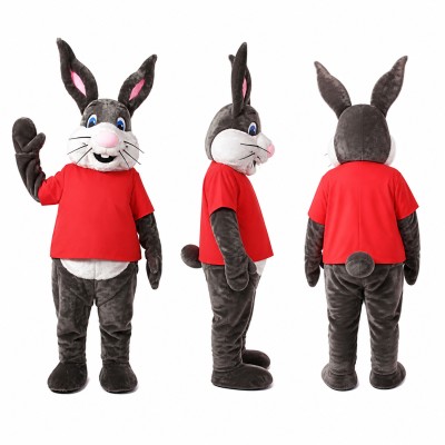 Rabbit Mascot Costume in Black with Red Shirt Adult