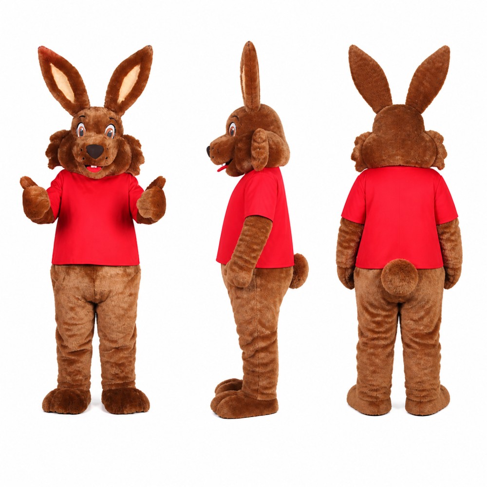 Rabbit Mascot Costume in Brown with Red Shirt Adult