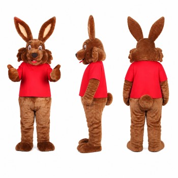 Rabbit Mascot Costume in Brown with Red Shirt Adult