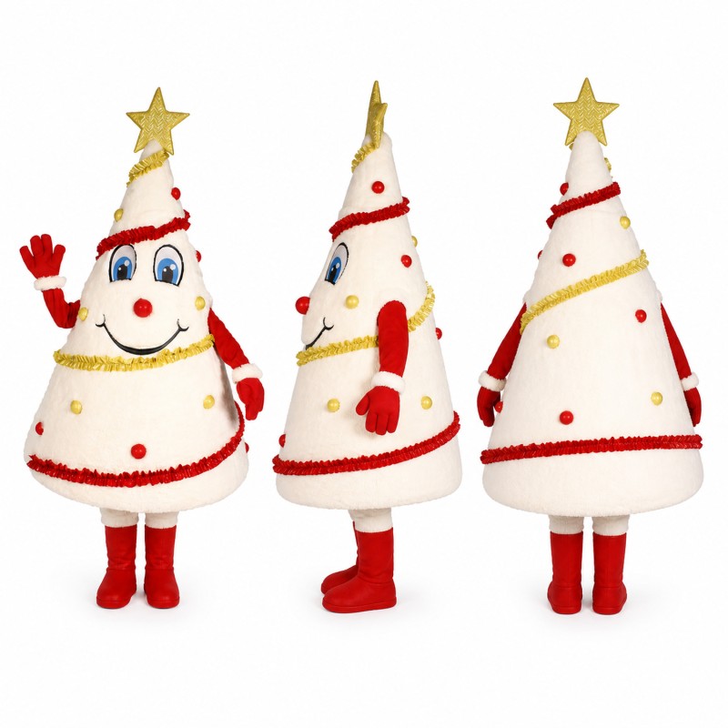 Christmas Cake Mascot Costume in White with Gold Star Adult