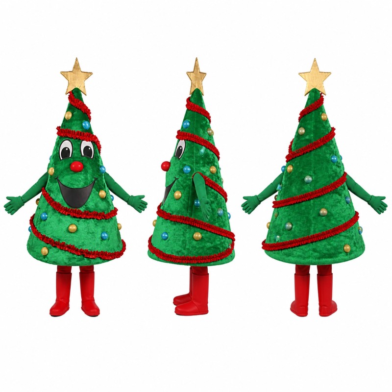 Christmas Tree Mascot Costume in Green with Red Ornaments Adult