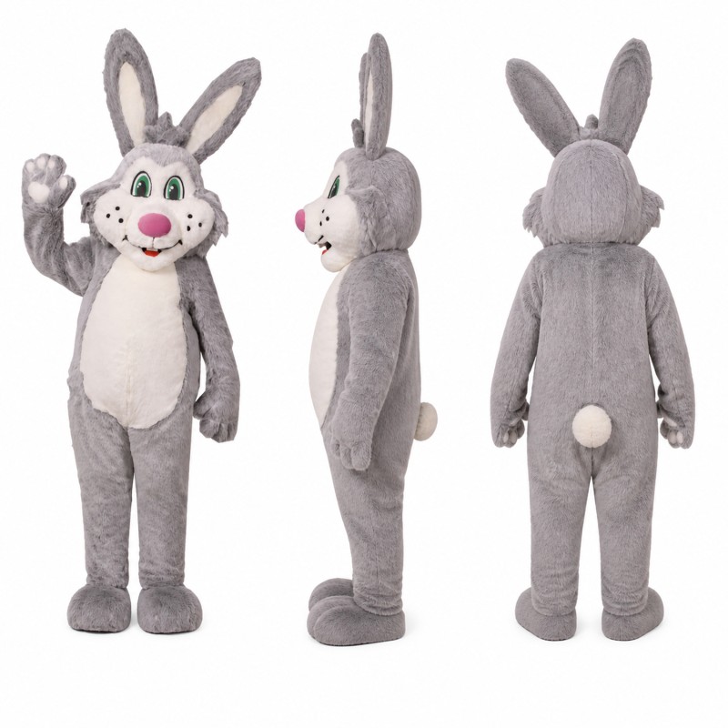 Rabbit Mascot Costume in Gray with Cream Belly Adult