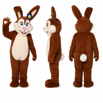 Rabbit Mascot Costume in Brown with Cream Belly Adult