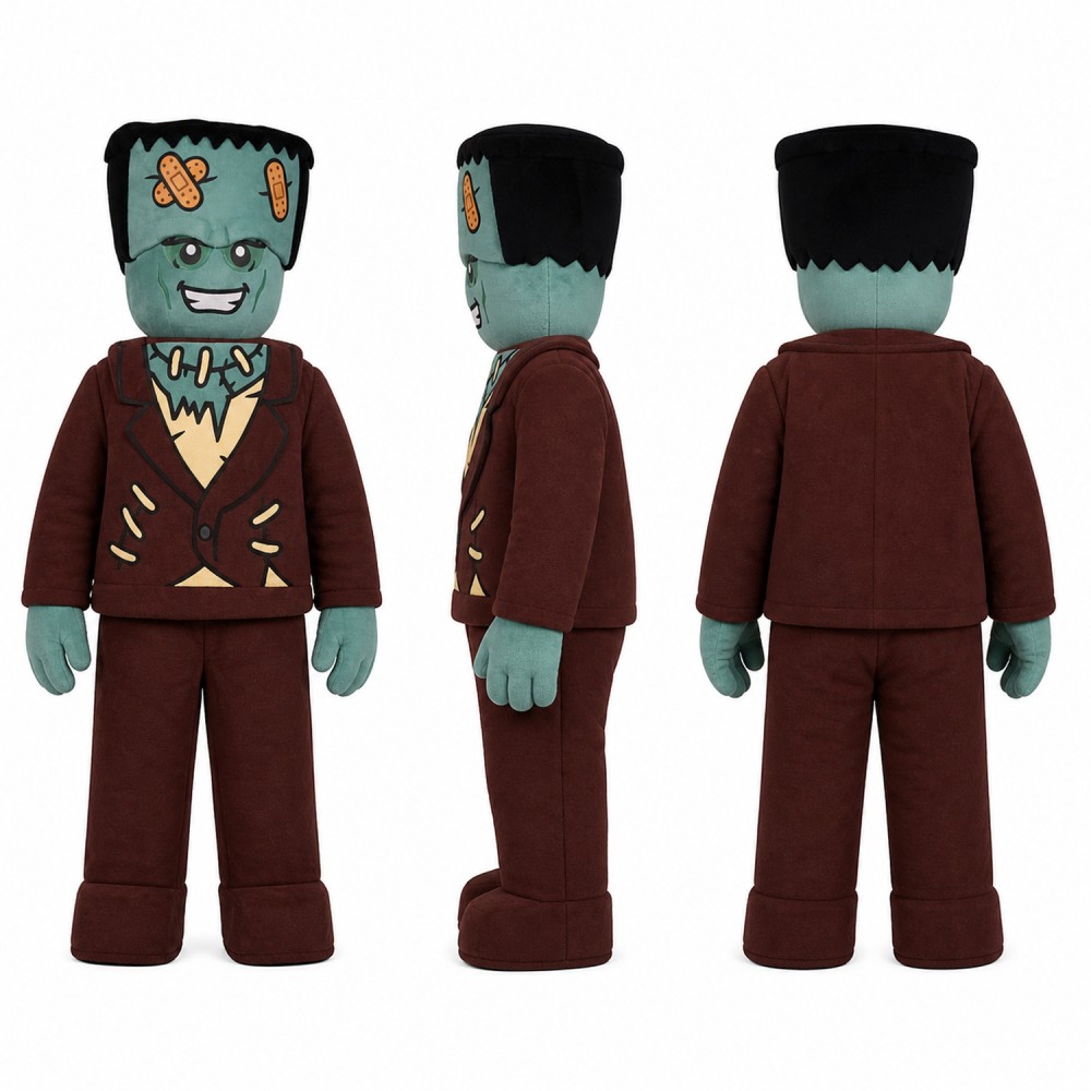 Green Monster Mascot Costume with Brown Suit and Square Head Adult