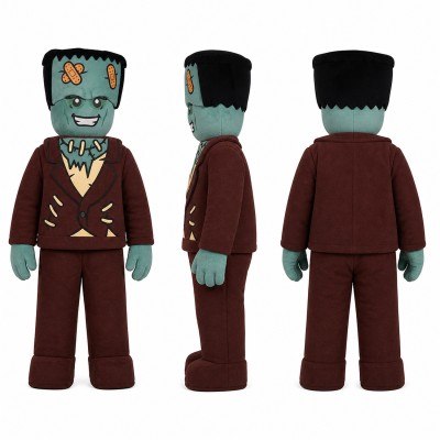 Green Monster Mascot Costume with Brown Suit and Square Head Adult
