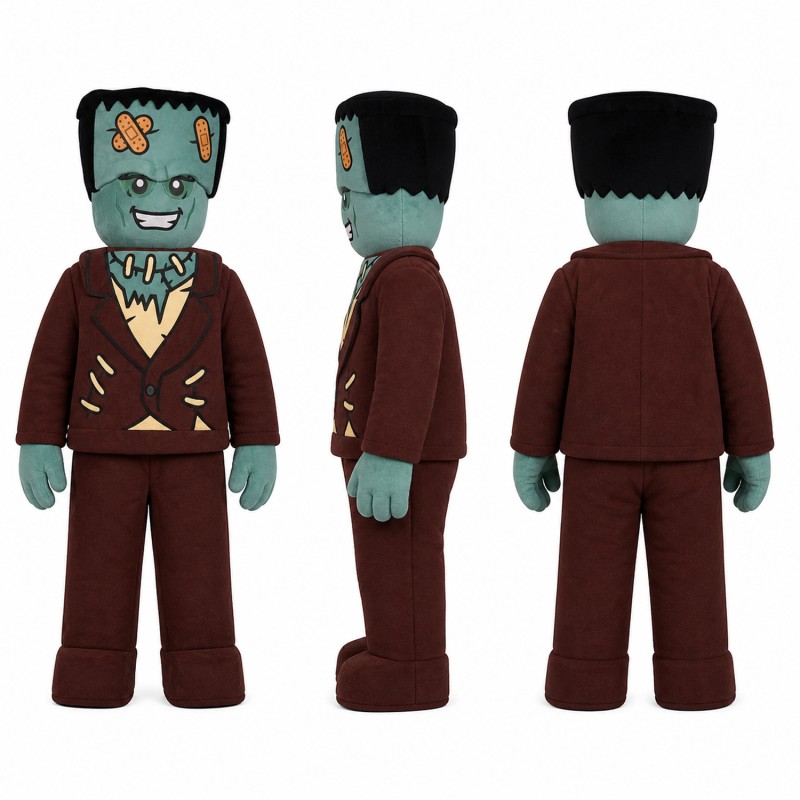 Green Monster Mascot Costume with Brown Suit and Square Head Adult