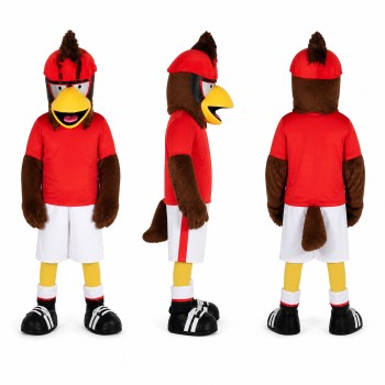 Rooster Mascot Costume in Brown with Red Polo Shirt Adult