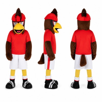 Rooster Mascot Costume in Brown with Red Polo Shirt Adult