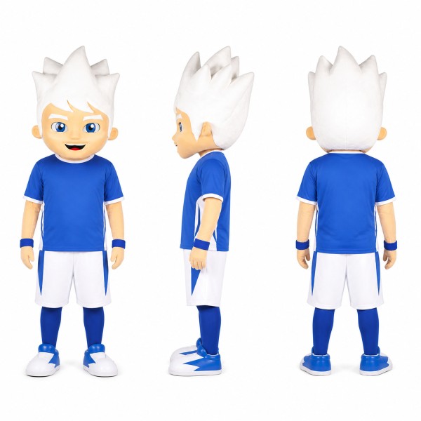 Boy Athlete Mascot Costume in Blue and White Adult
