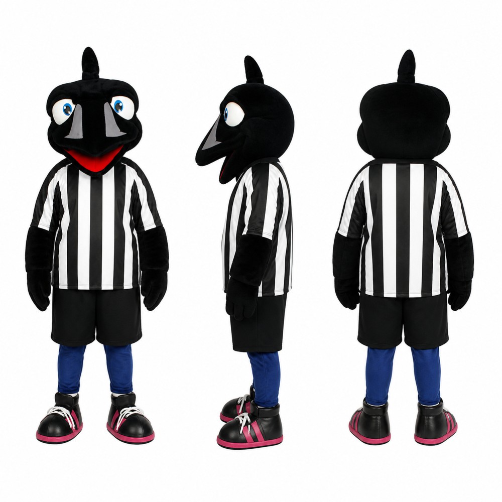 Crow Referee Mascot Costume in Black and White Stripes Adult