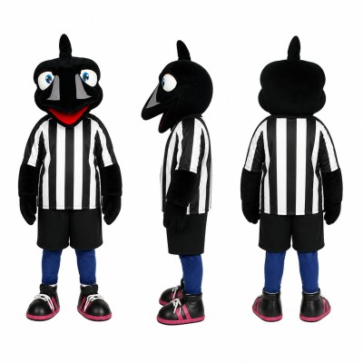 Crow Referee Mascot Costume in Black and White Stripes Adult