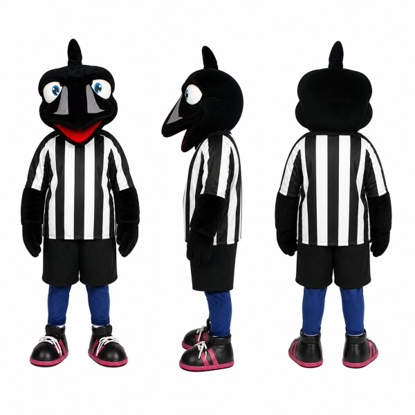 Crow Referee Mascot Costume in Black and White Stripes Adult