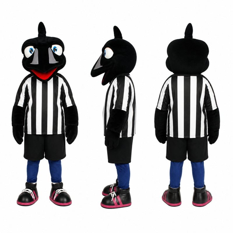 Crow Referee Mascot Costume in Black and White Stripes Adult