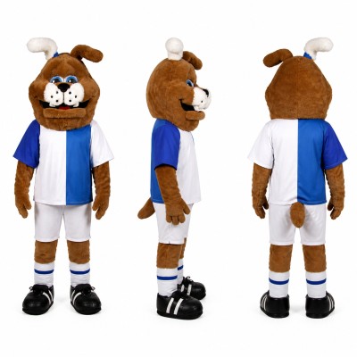 Lion Soccer Player Mascot Costume in Brown and Blue Adult