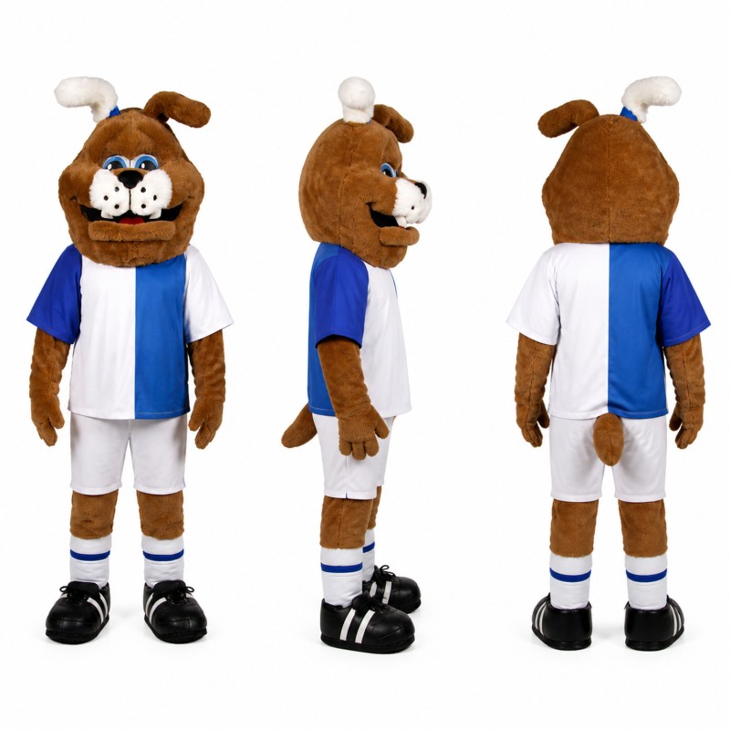 Lion Soccer Player Mascot Costume in Brown and Blue Adult