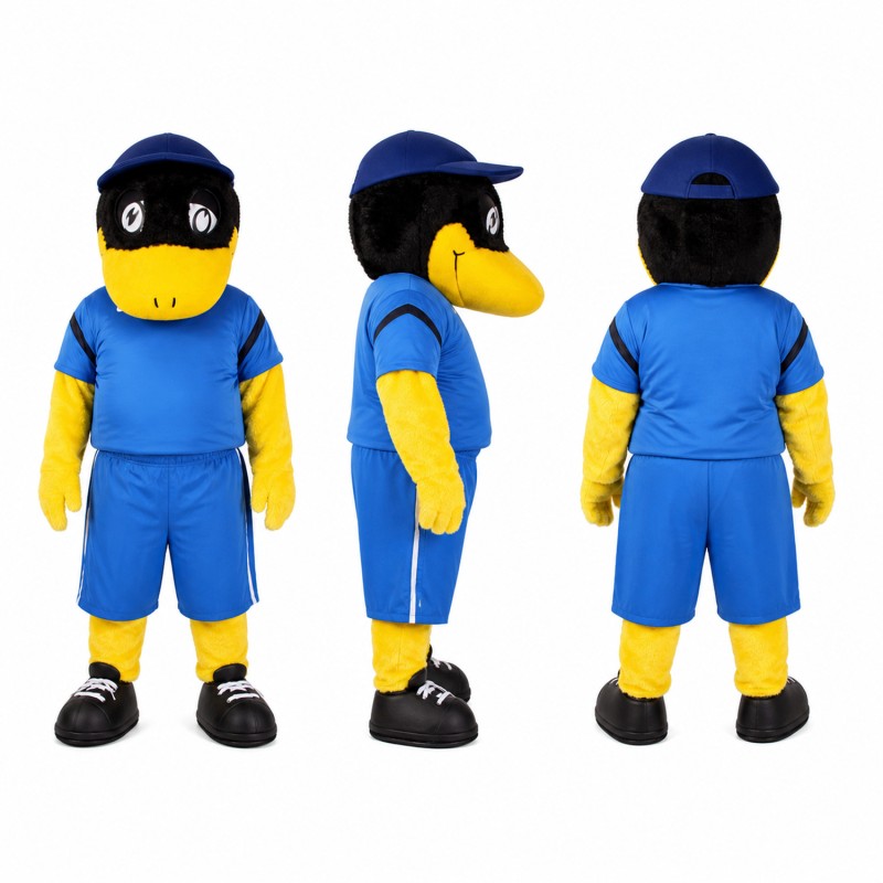 Ninja Athlete Mascot Costume in Black Blue and Yellow Adult