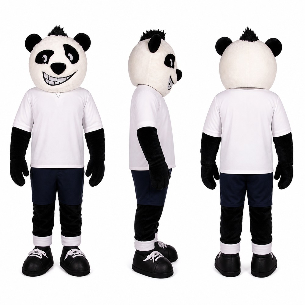 Panda Athlete Mascot Costume in Black and White Adult Panda Athlete Mascot Costume in Black and White Adult