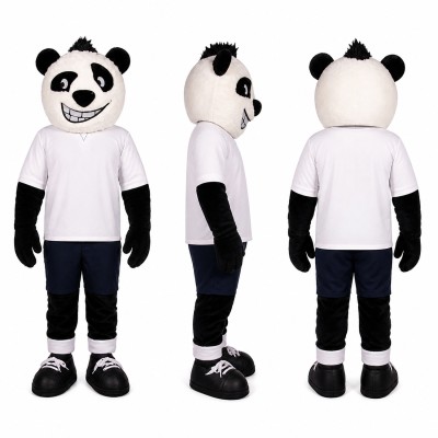 Panda Athlete Mascot Costume in Black and White Adult
