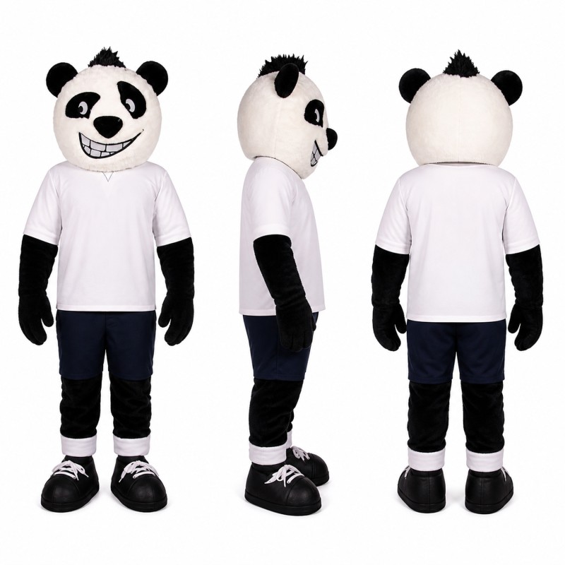 Panda Athlete Mascot Costume in Black and White Adult