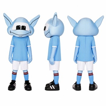 Horned Alien Athlete Mascot Costume in Light Blue and White Adult