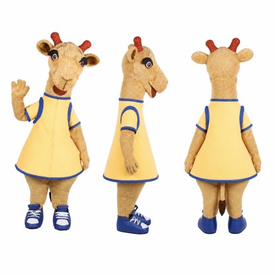 Giraffe Mascot Costume in Tan with Yellow Dress Adult