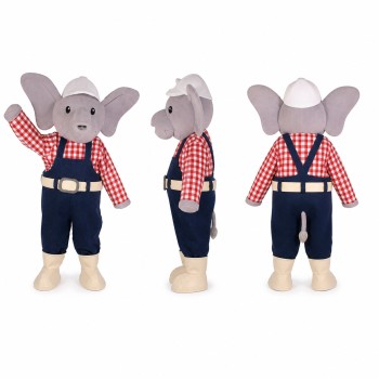 Elephant Mascot Costume in Gray with Red Plaid Shirt Adult