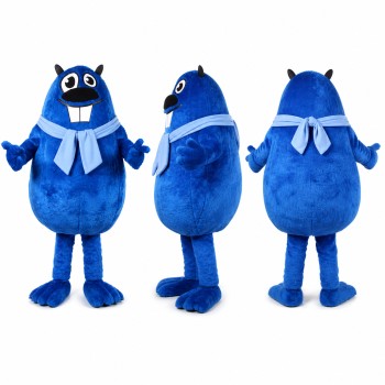 Monster Mascot Costume in Blue with White Bow Tie Adult